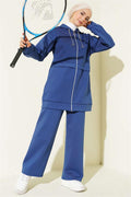 Hooded Zippered Scuba 2 Piece Set Navy Blue