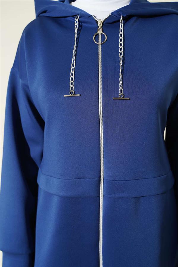 Hooded Zippered Scuba 2 Piece Set Navy Blue