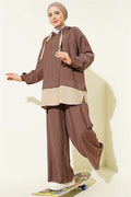 Hooded 2 Piece Set with Garni Detail, Coffee