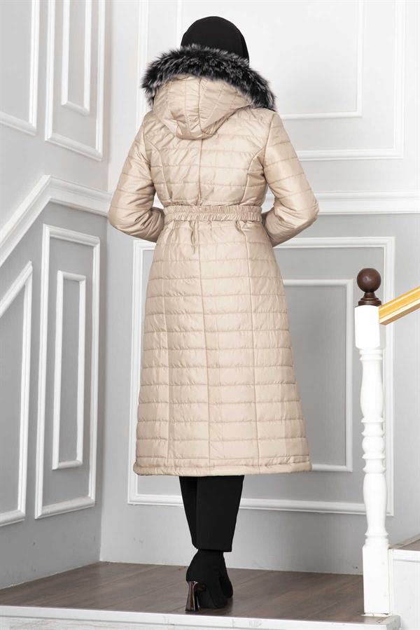 Hooded Quilted Hijab Coat Cream