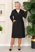 Hooded Quilted Hijab Trench Coat Black