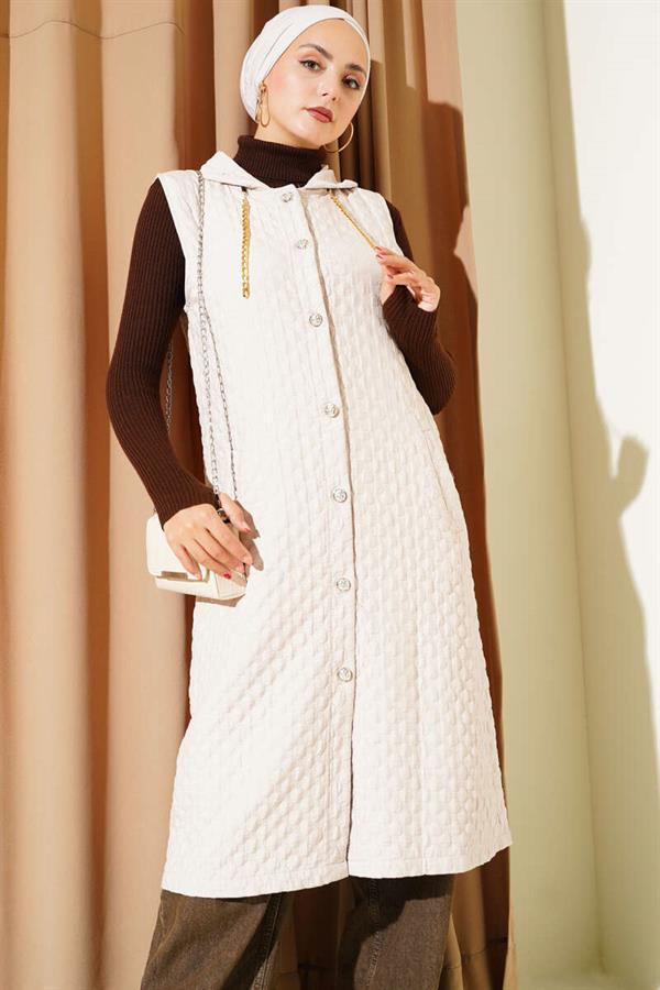Hooded Quilted Vest Beige