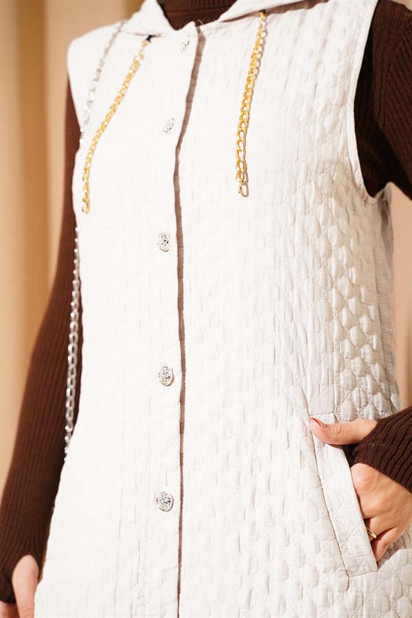 Hooded Quilted Vest Beige