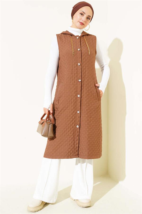Hooded Quilted Vest Brown