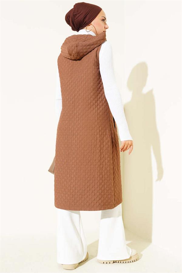 Hooded Quilted Vest Brown