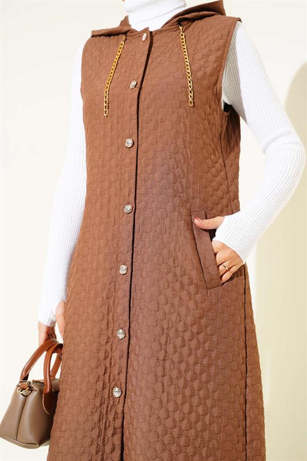 Hooded Quilted Vest Brown