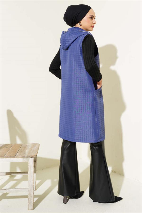 Hooded Quilted Vest Navy Blue