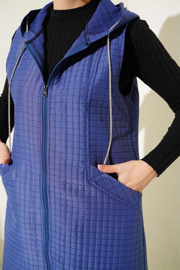 Hooded Quilted Vest Navy Blue