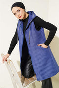 Hooded Quilted Vest Navy Blue