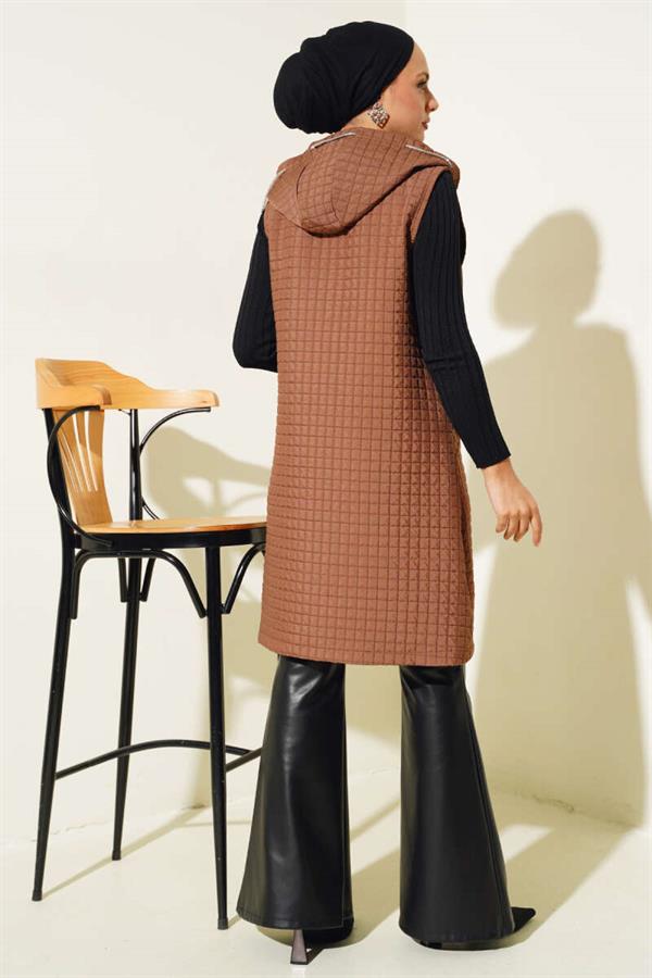 Hooded Quilted Vest Tan