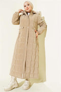 Hooded Square Quilted Long Coat Beige