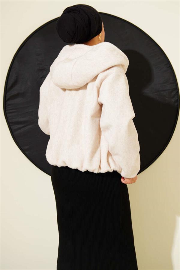 Short Hooded Cashmere Jacket Beige