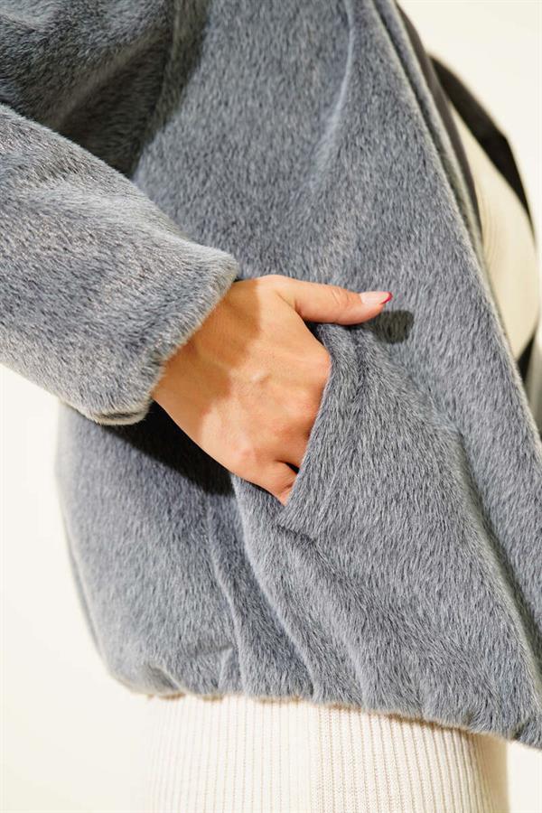 Hooded Short Cashmere Jacket Smoke
