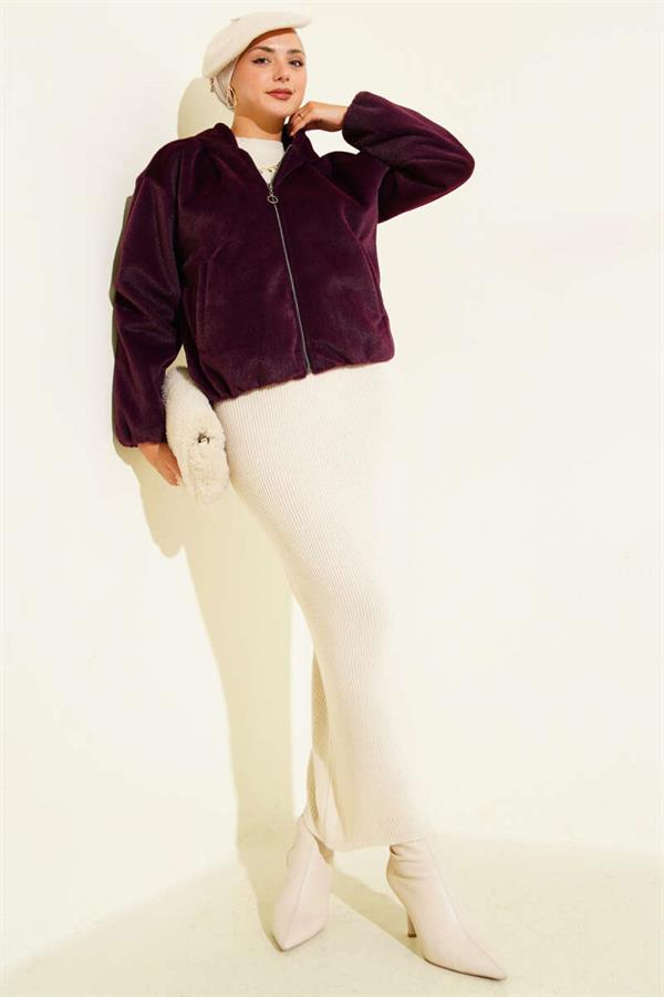 Hooded Short Cashmere Jacket Plum