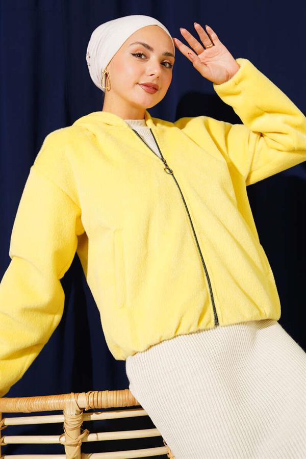 Short Hooded Cashmere Jacket Yellow