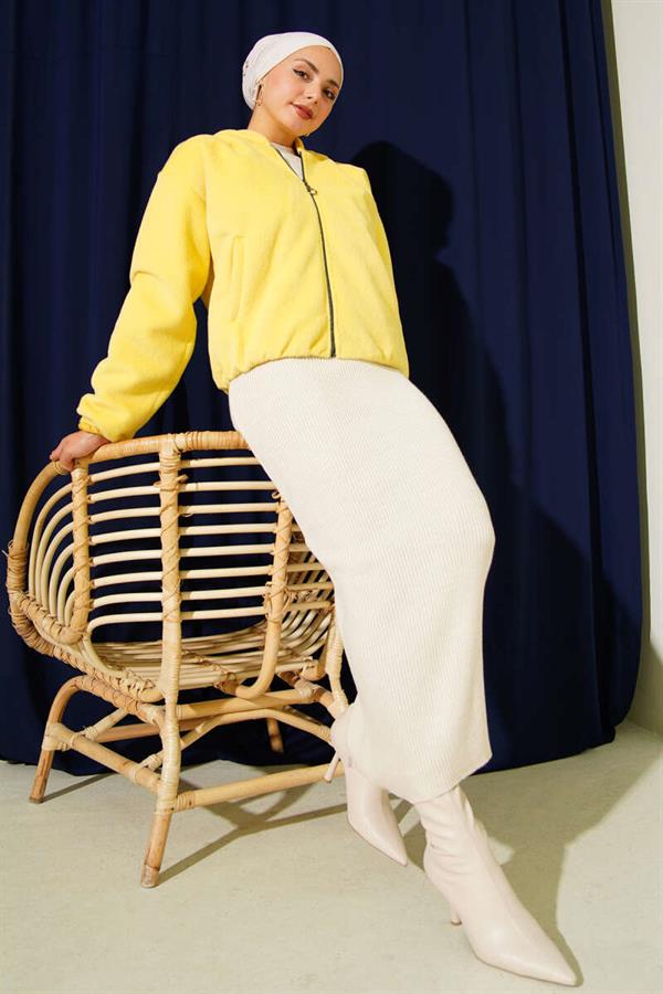 Short Hooded Cashmere Jacket Yellow