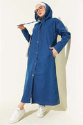 Hooded Denim Jacket with Metal Buttons, Blue