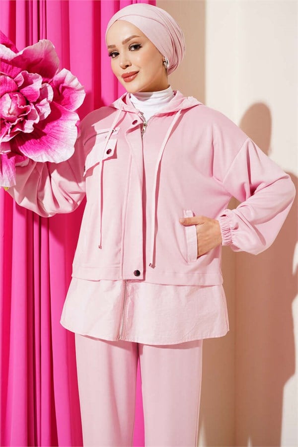 Hooded Parachute 2 Piece Set Pink
