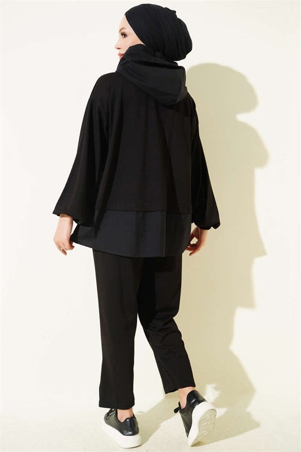Hooded Parachute 2 Piece Set, Black
