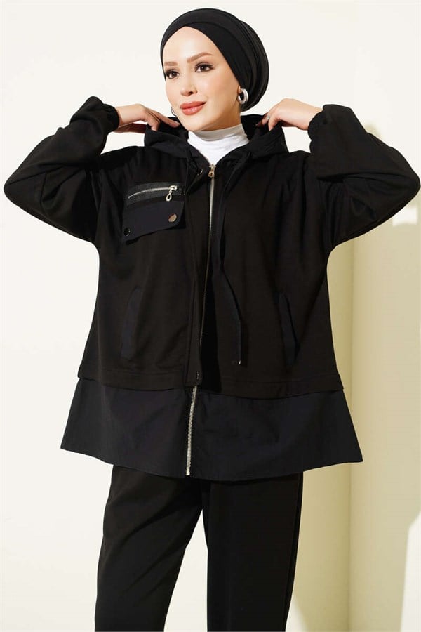 Hooded Parachute 2 Piece Set, Black