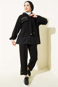 Hooded Parachute 2 Piece Set, Black