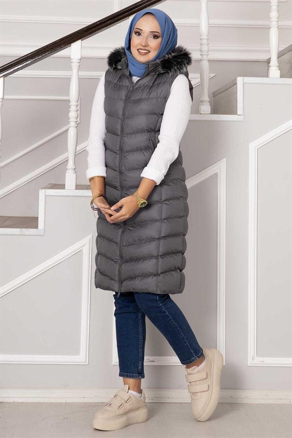 Hooded Puffer Vest Smoke