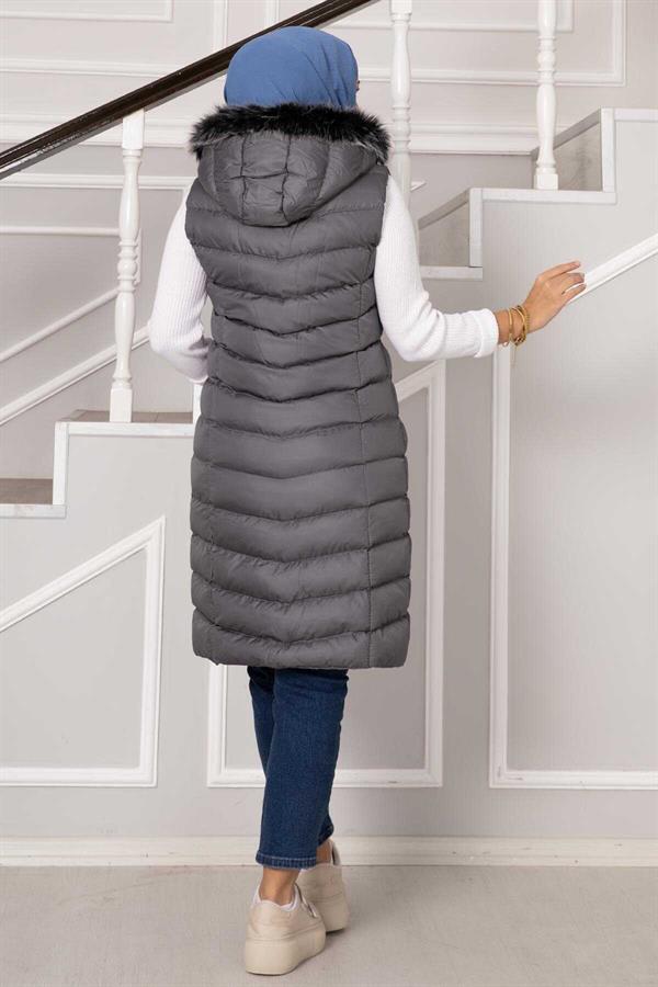 Hooded Puffer Vest Smoke