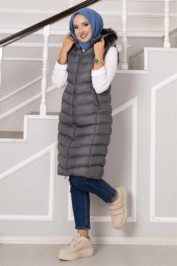 Hooded Puffer Vest Smoke