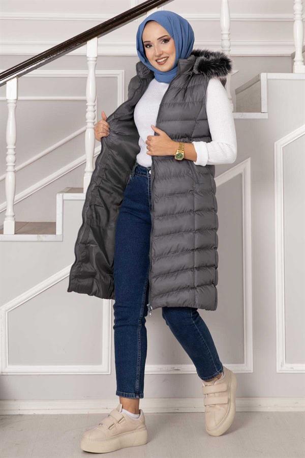 Hooded Puffer Vest Smoke