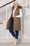 Hooded Puffer Vest Brown