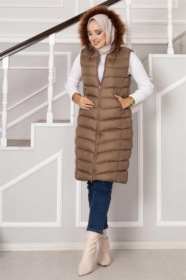 Hooded Puffer Vest Brown
