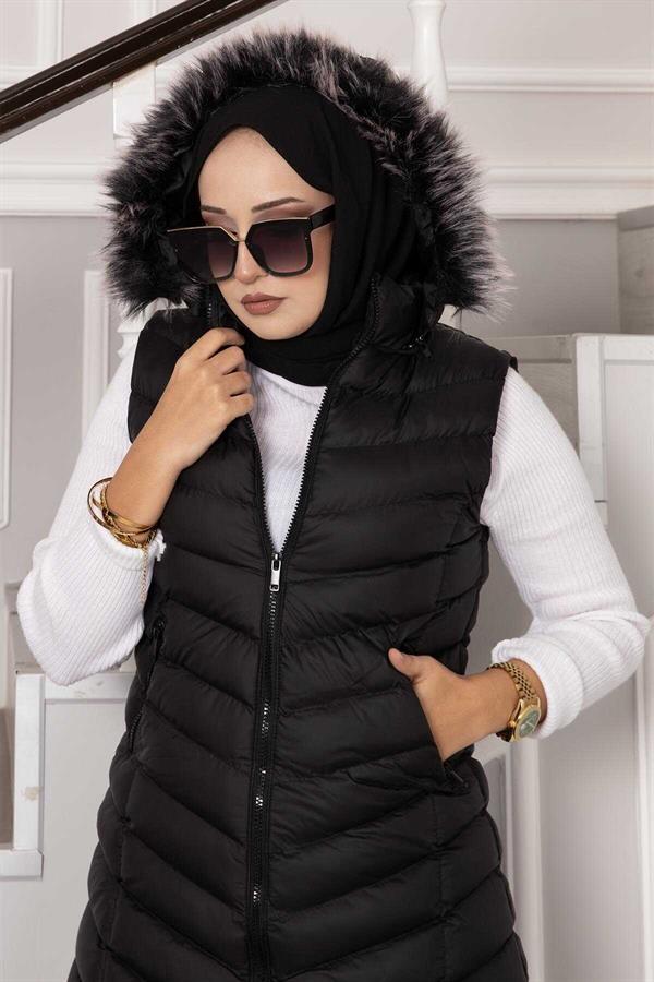 Hooded Puffer Vest Black