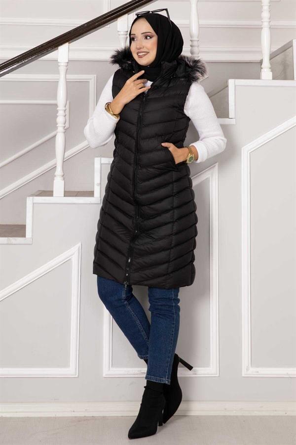 Hooded Puffer Vest Black