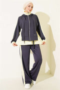 Hooded Collar Trimmed Two-Piece Set, Smoke Grey