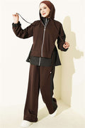 Hooded Collar Trimmed 2 Piece Set in Coffee and Black