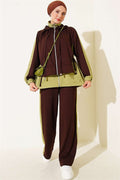 Hooded Collar Trimmed Two-Piece Set in Coffee Brown