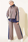 Hooded Collar Trimmed Two-Piece Set in Mink Color