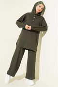 Hooded Half-Buttoned Loysa 2 Piece Set, Khaki