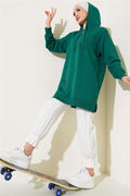 Half Zipper Hooded Printed Tunic Green