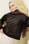 Square Openwork Knit Sweater, Coffee