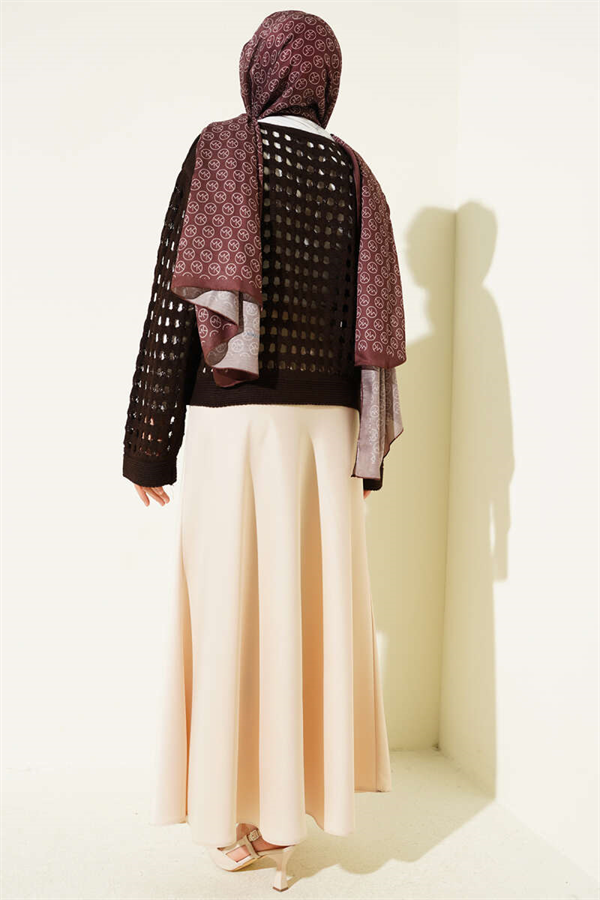 Square Openwork Knit Sweater, Coffee