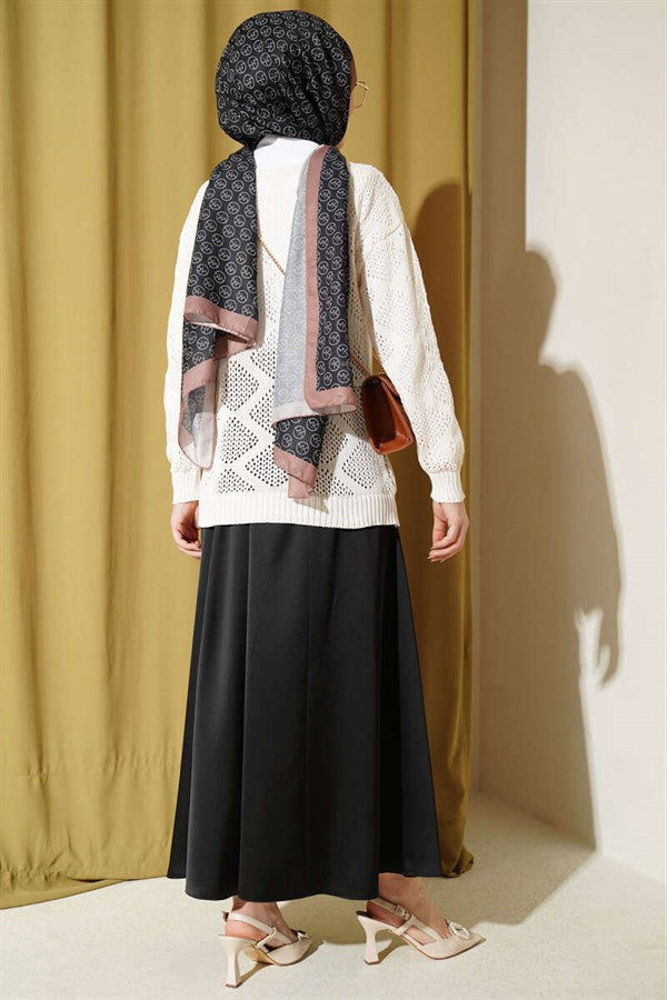 Square Patterned Openwork Knit Sweater, Ecru