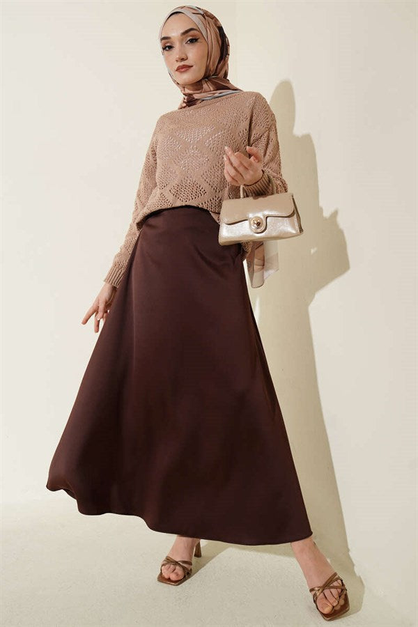 Square Patterned Openwork Knit Sweater Latte