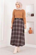 Plaid Scuba Skirt, Brown