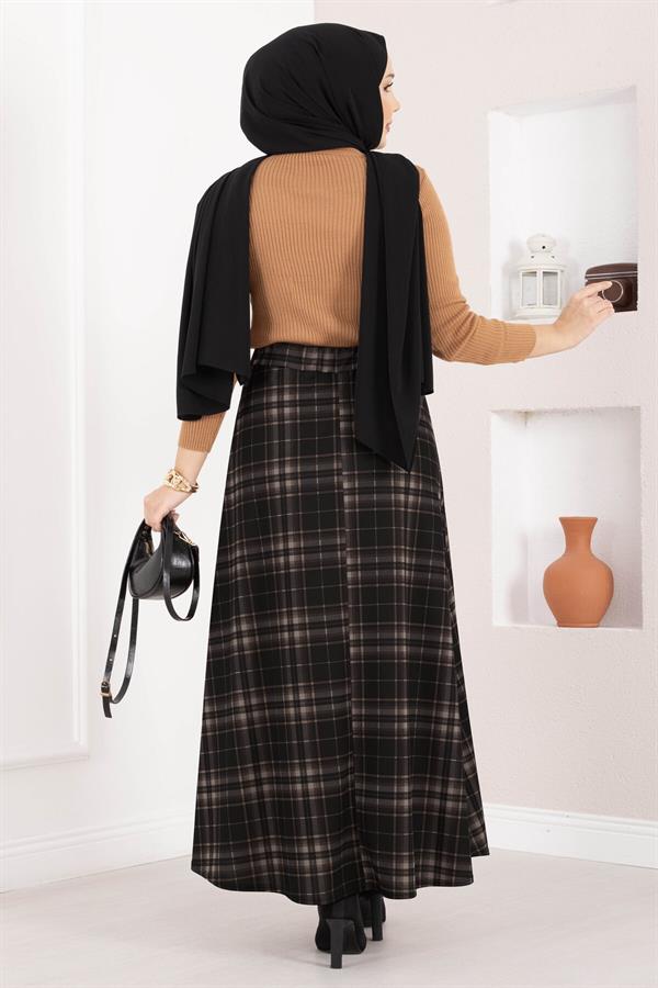 Plaid Scuba Skirt Black - Stone