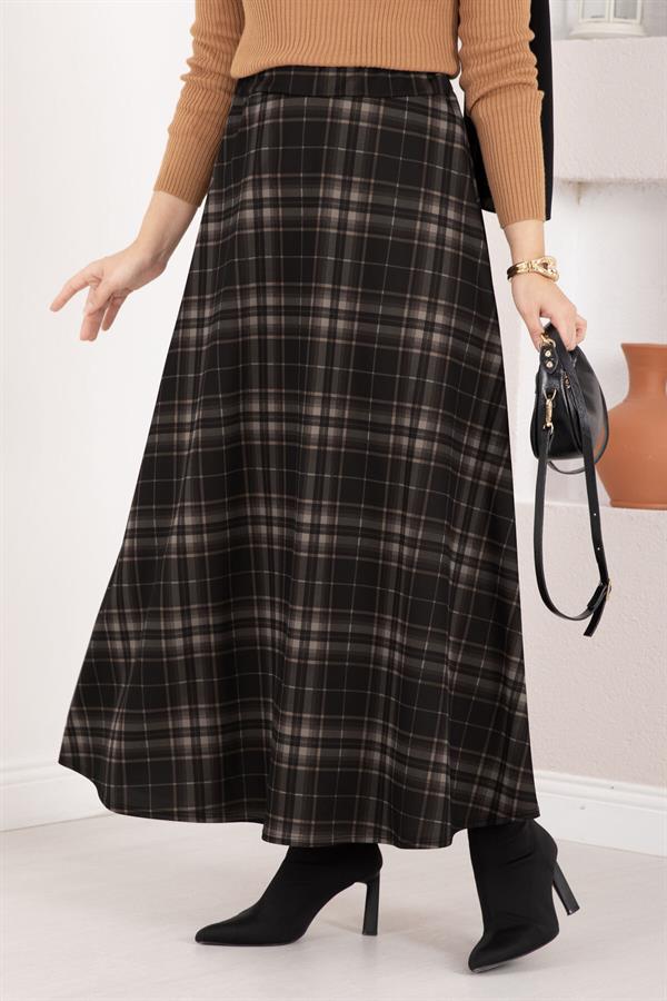 Plaid Scuba Skirt Black - Stone