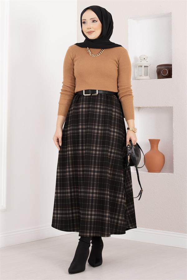 Plaid Scuba Skirt Black - Stone