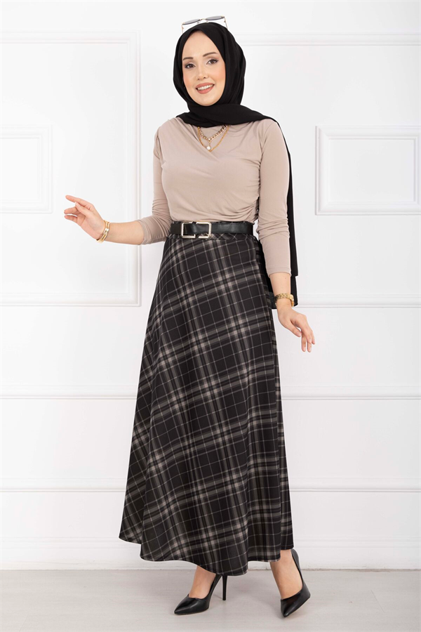 Plaid Scuba Skirt Black