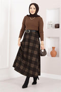 Plaid Scuba Skirt Black-Camel
