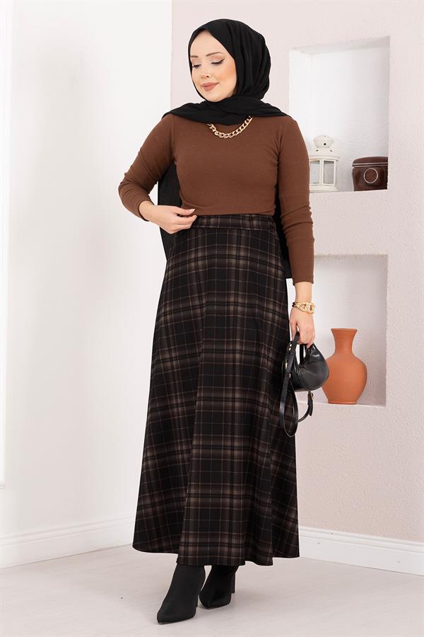 Plaid Scuba Skirt Black-Mink